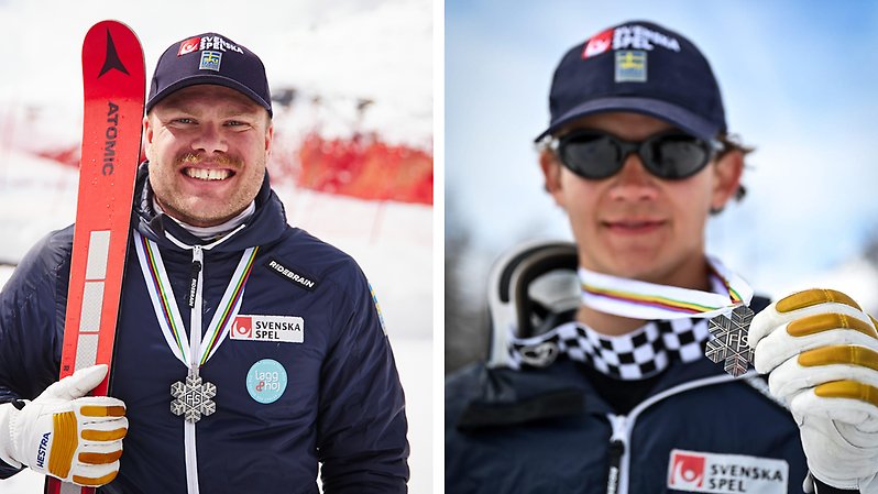 Olle med sin VM-medalj och Alvin med sitt JVM-silver. Foto: Sam Decout/Guillaume Borga/@fistlemark.