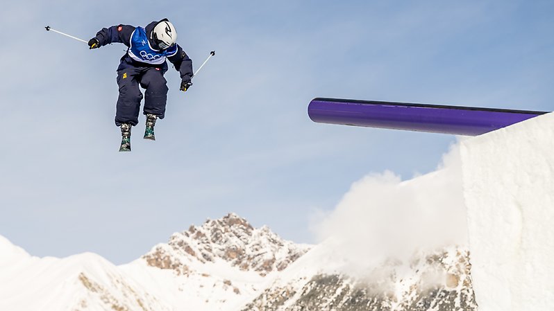 Jesper Tjäder under träning inför slopestylekvalet på OS. Foto: Bildbyrån. 